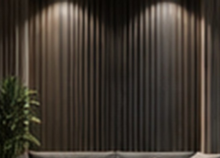 Interior feature wall with fluted composite panels