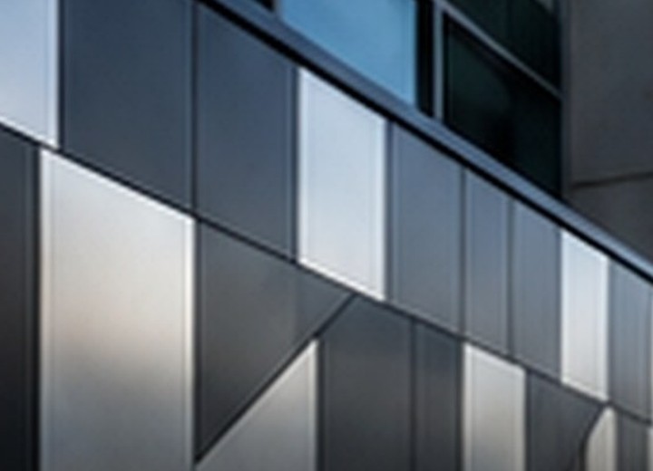 Modern aluminum composite material panels on a commercial facade