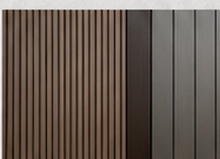 Longboard and fluted composite panel textures in warm and steel tones